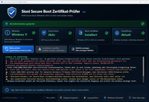 Screenshot Sioni Secure Boot Zertifikat-Prüfer